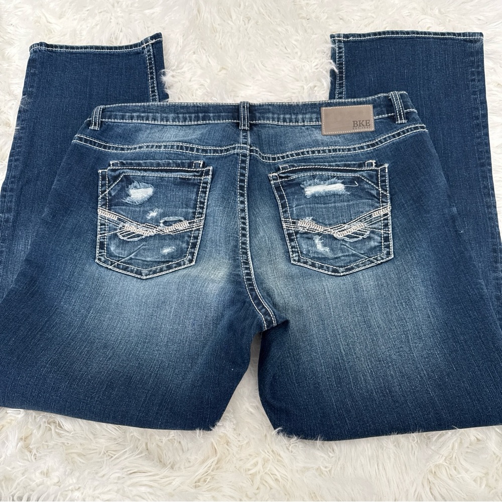 BKE Women's Straight Leg Distressed Blue Jeans - Picture 3 of 4